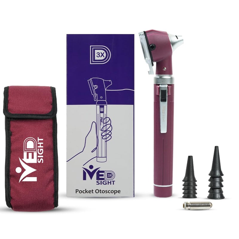 MeddSight Otoscope with Light, Fibre Optic Ear Scope for Kids & Adults, 3X Zoom Magnifying Glass, LED Ear Infection Checker with 10 Disposable Specula, Nylon Case, 6 Colors Medical Grade(Maroon Color) - Image 1